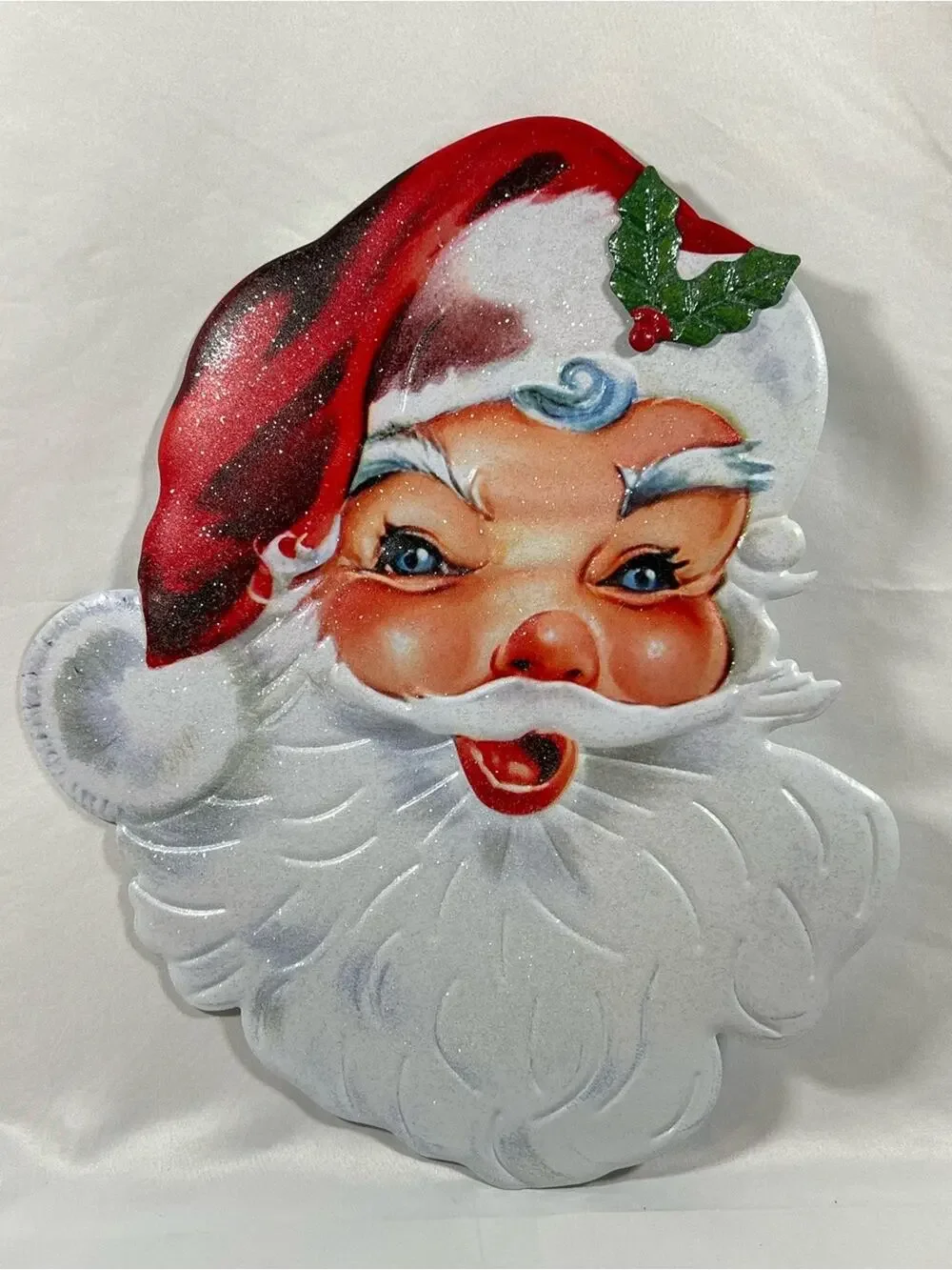 Santa Claus Metal Tin Sign Glitter Vintage Retro Style Wall Door Hanging